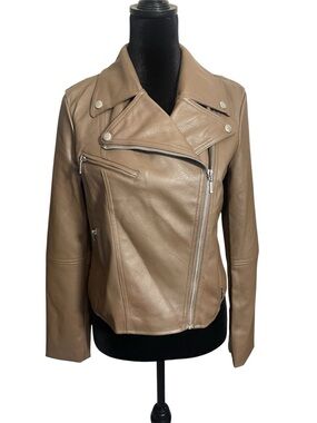 Bagatelle Collection Jacket Size S Brown Faux Vegan Leather Moto Biker Chic